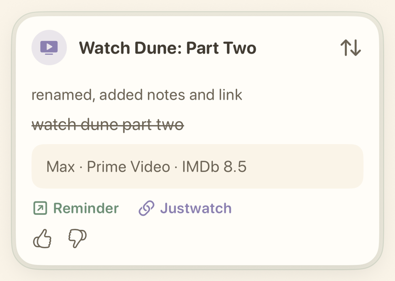 Watch reminder card with streaming providers